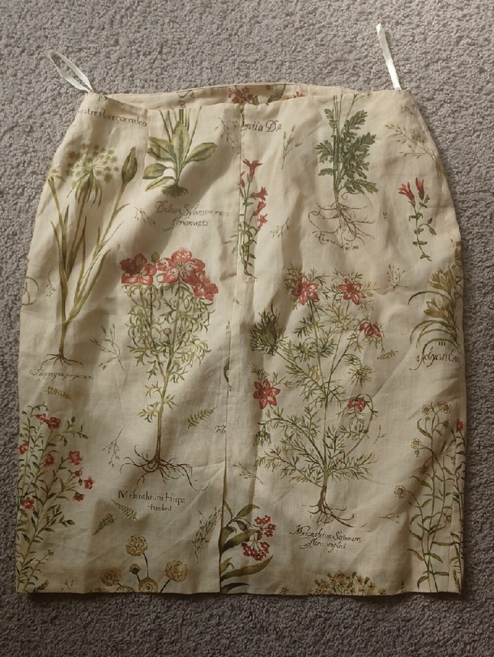 Silk Club Collection 100% Linen Floral Botanical Print Cream Pencil Skirt Sz 14 - Picture 7 of 10